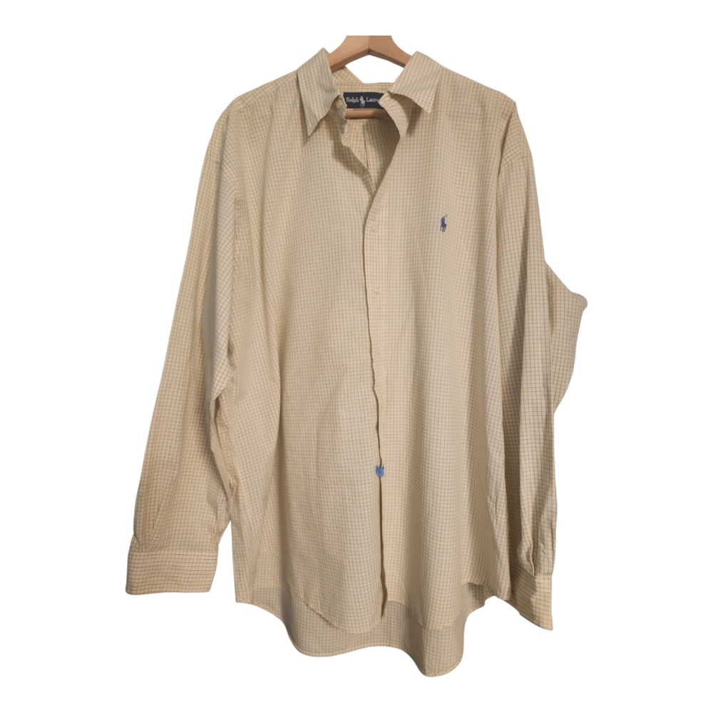 Ralph Lauren Blake Button Up Shirt Long Sleeve Yellow Check Mens XL Blue Pony